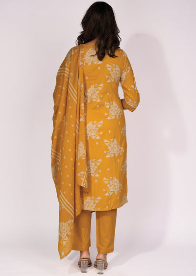 Mustard Cotton Straight cut Suit