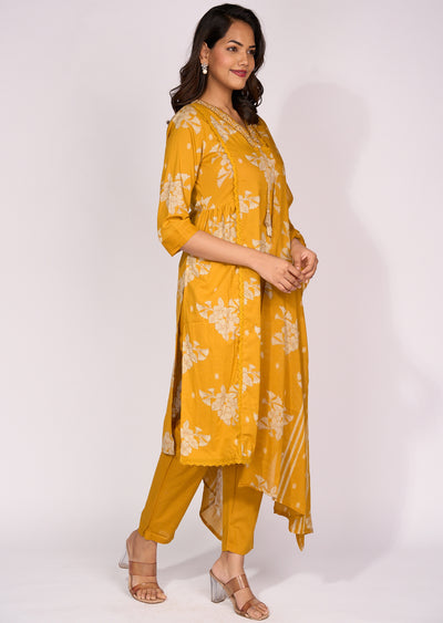 Mustard Cotton Straight cut Suit