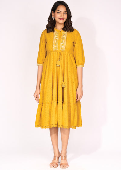 Yellow Cotton Frock Kurti