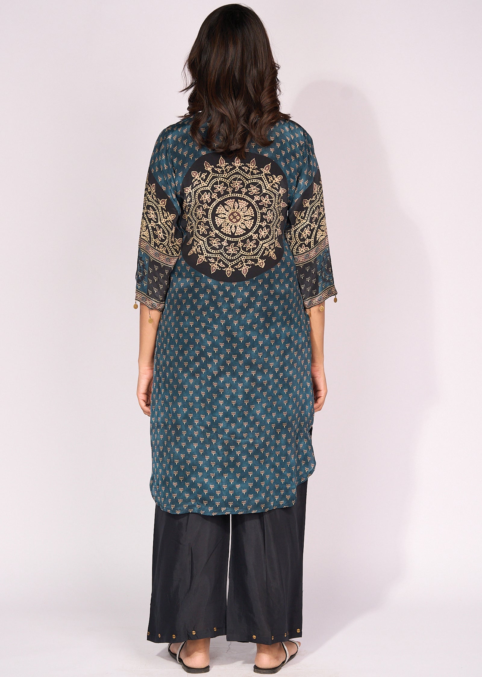 Teal Blue Crepe straight cut set