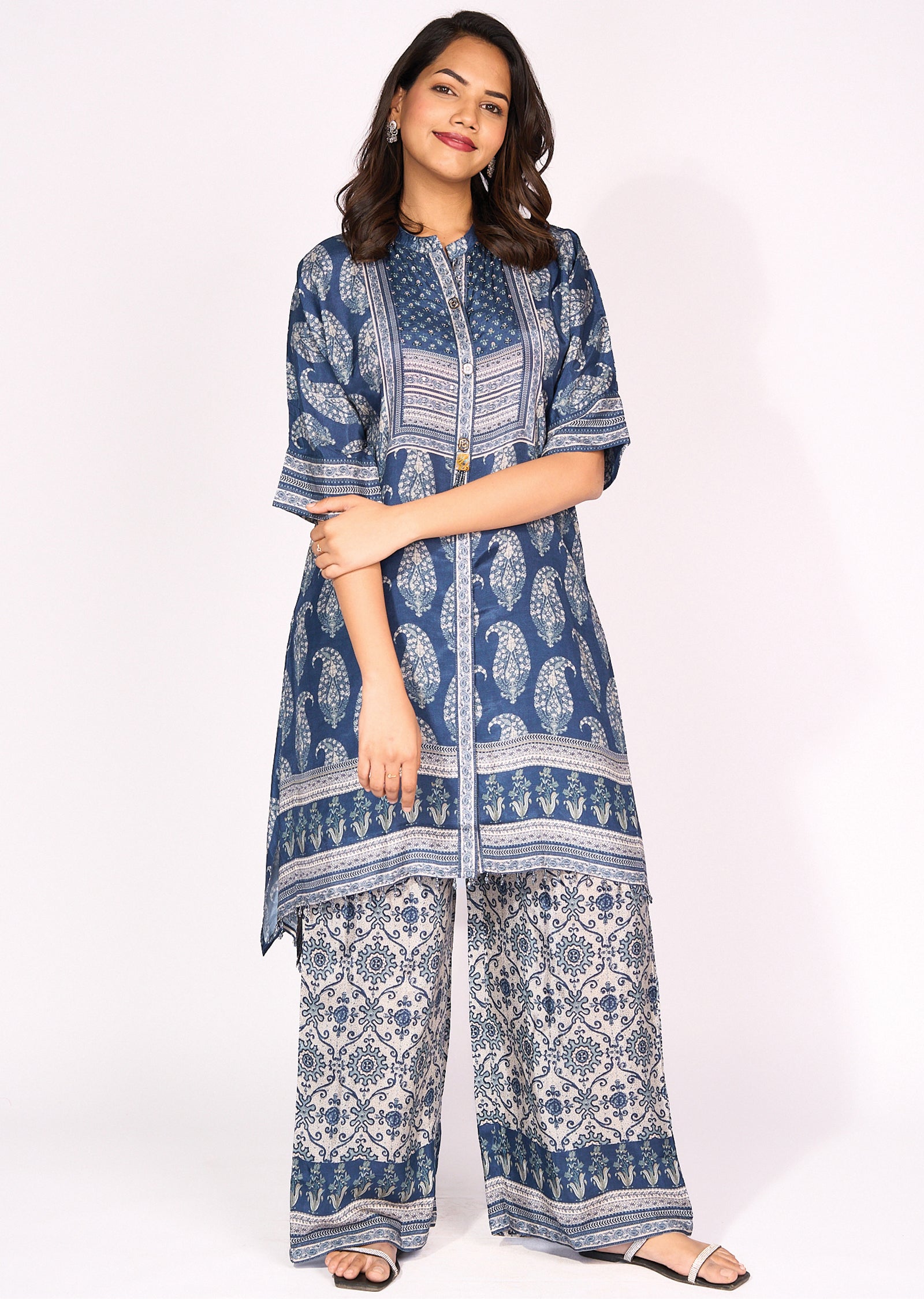 Blue Crepe Sharara Set