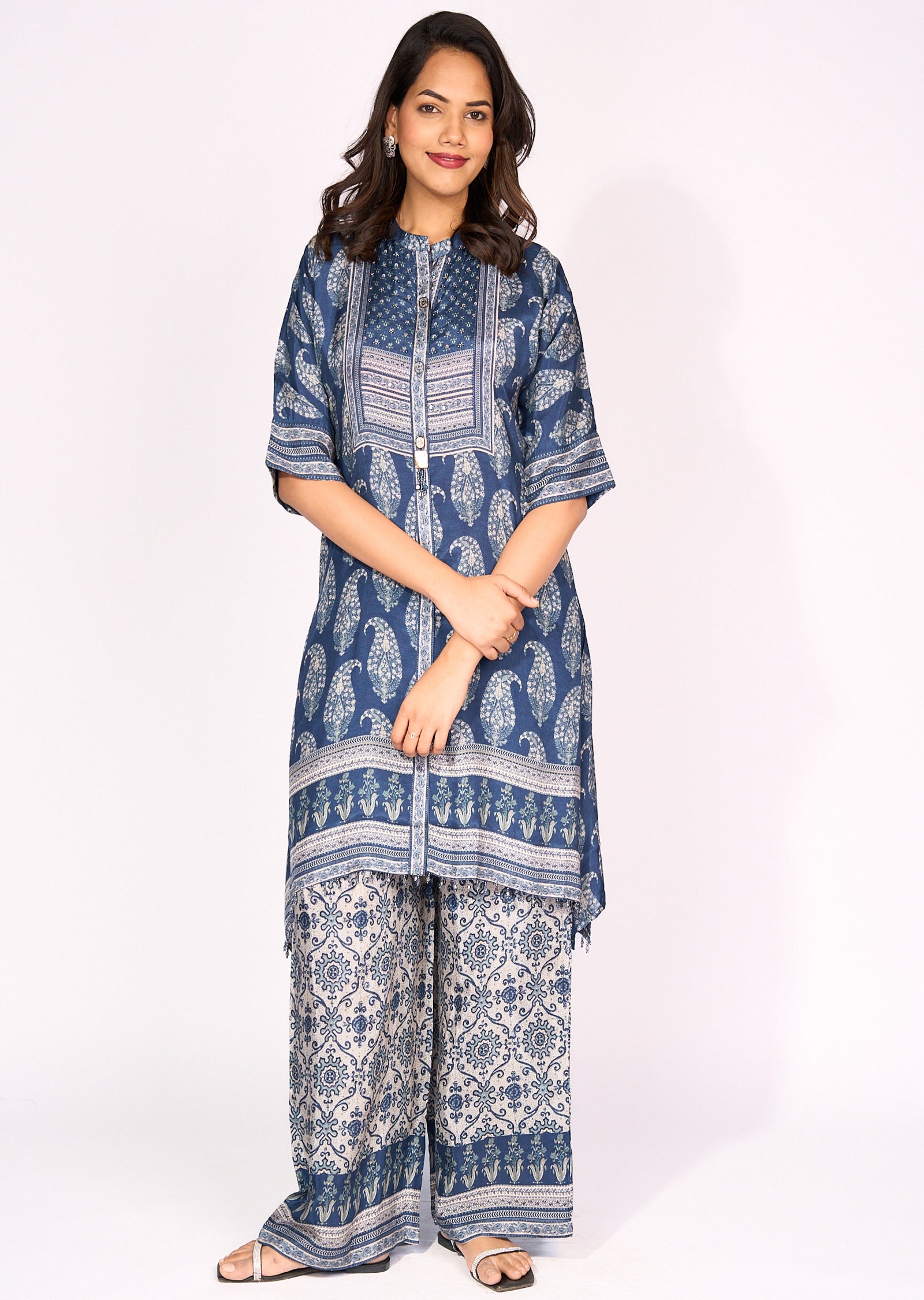 Blue Crepe Sharara Set