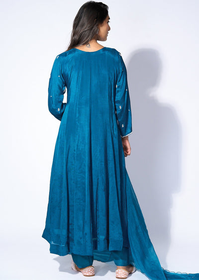 Teal blue chinnon Anarkali
