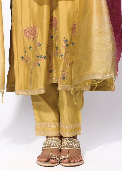 Yellow silk Straight cut kurti Set