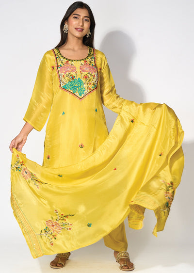 Yellow Tissue Straight cut kurti Set