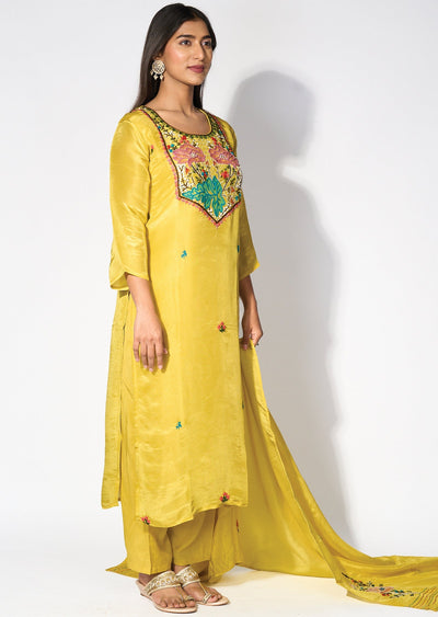 Yellow Tissue Straight cut kurti Set