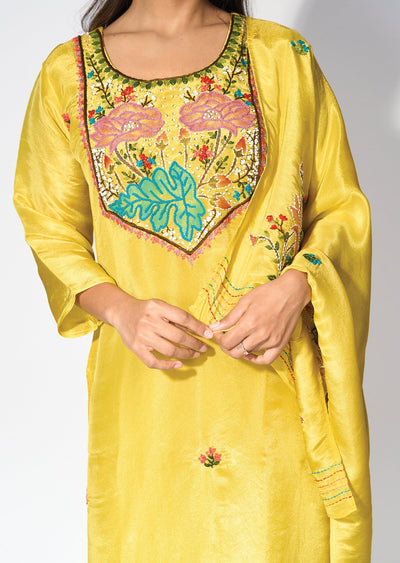 Yellow Tissue Straight cut kurti Set