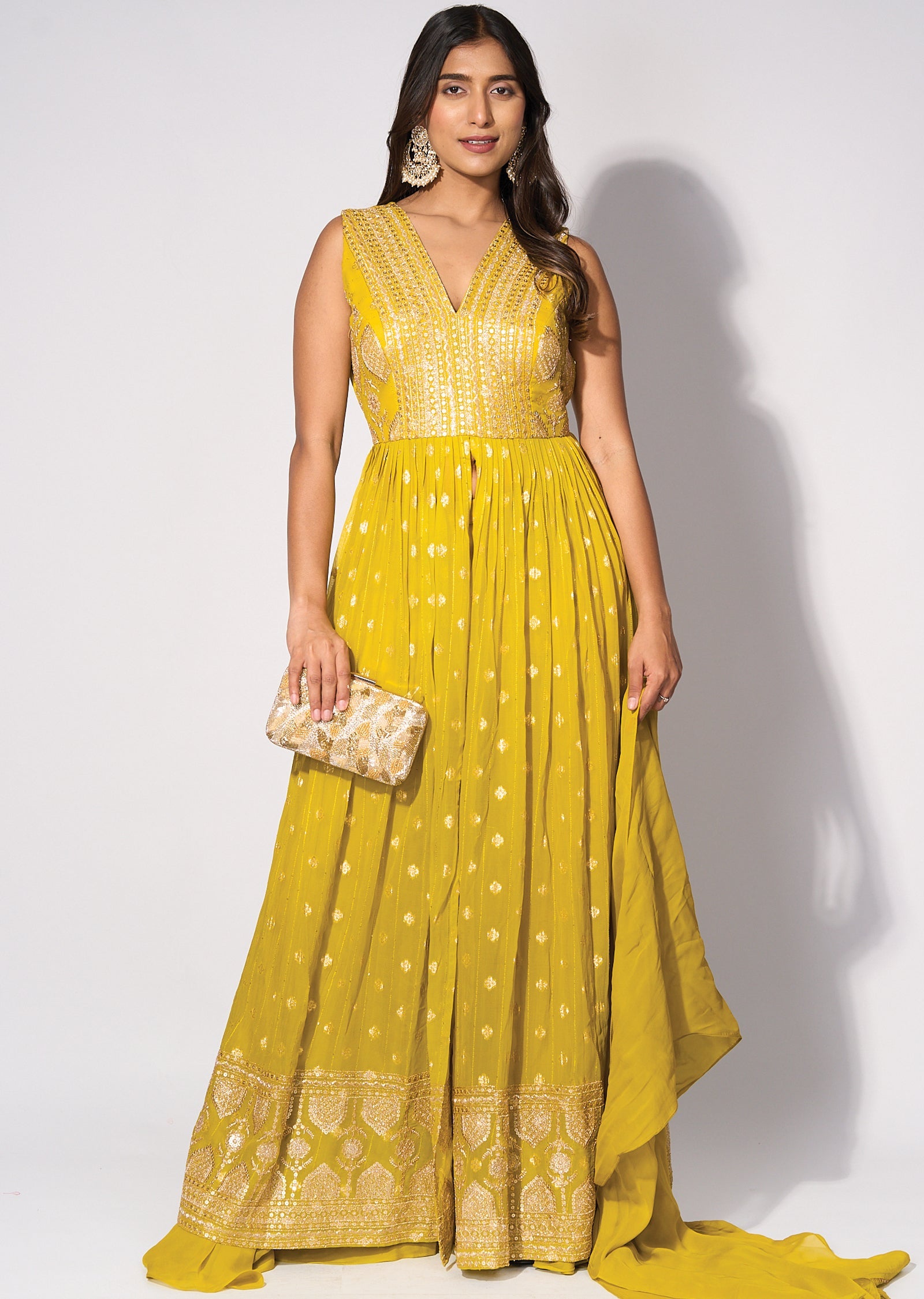 Green Georgette Front slit Anarkali