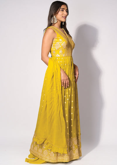Green Georgette Front slit Anarkali