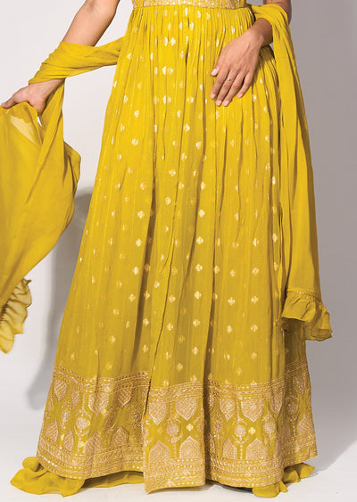 Green Georgette Front slit Anarkali