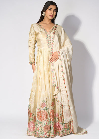 Beige Tissue Anarkali(No Bottom)