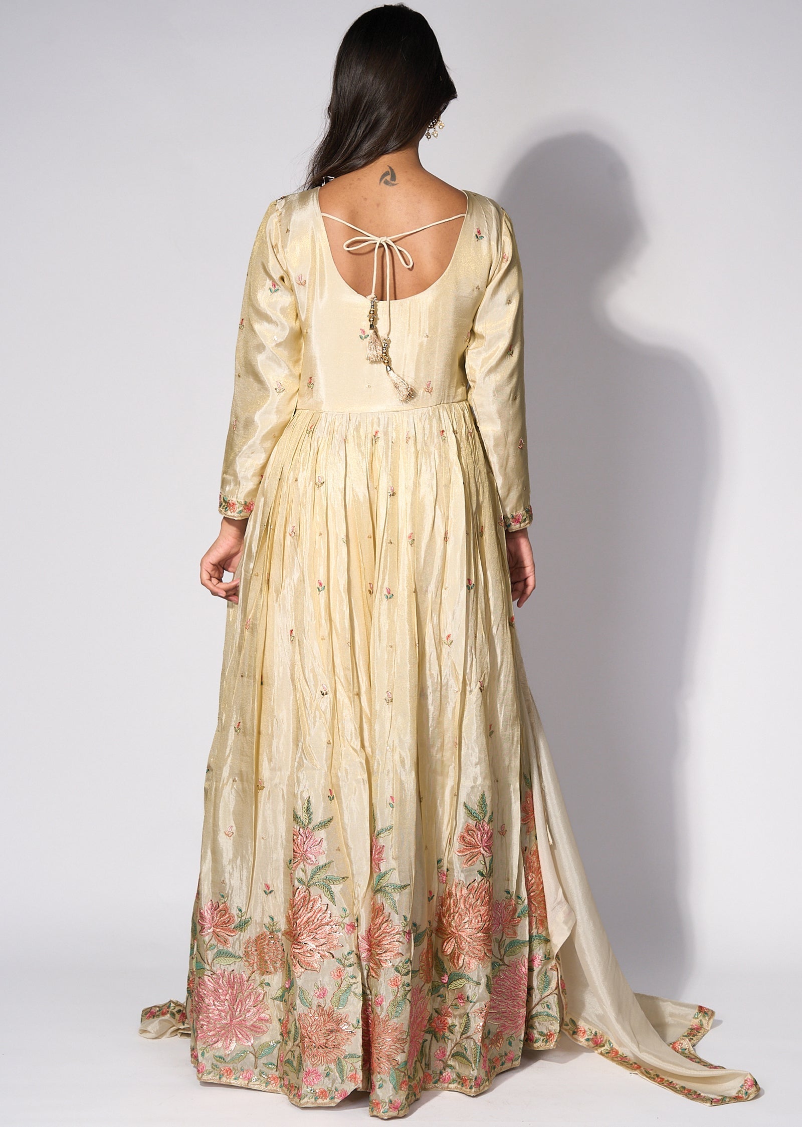 Beige Tissue Anarkali(No Bottom)