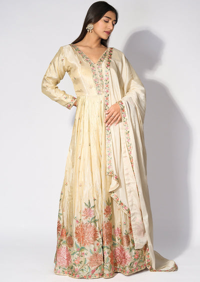 Beige Tissue Anarkali(No Bottom)
