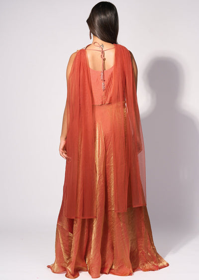 Rust Front slit Anarkali Suit