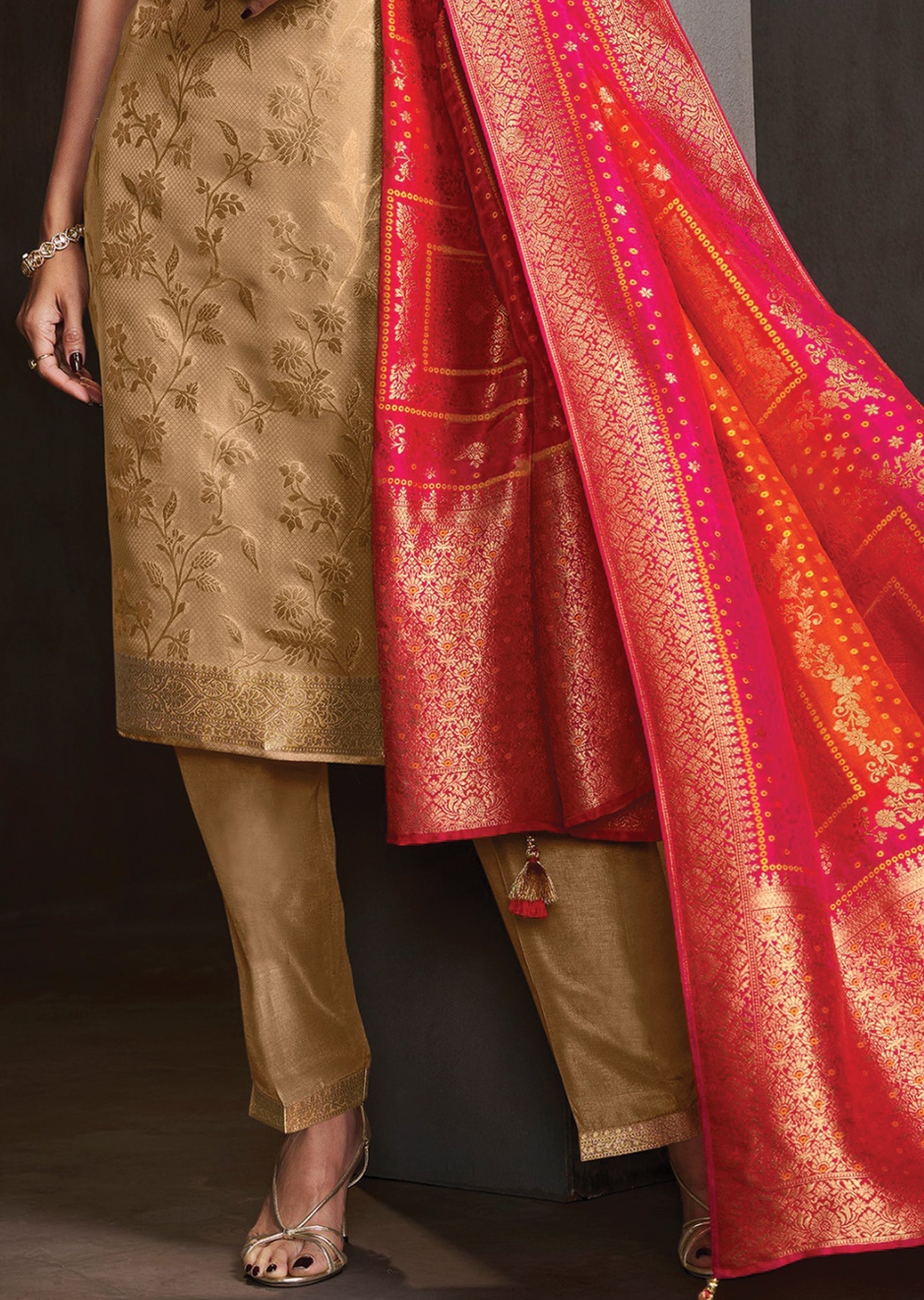 Beige Tissue Straight cut suit