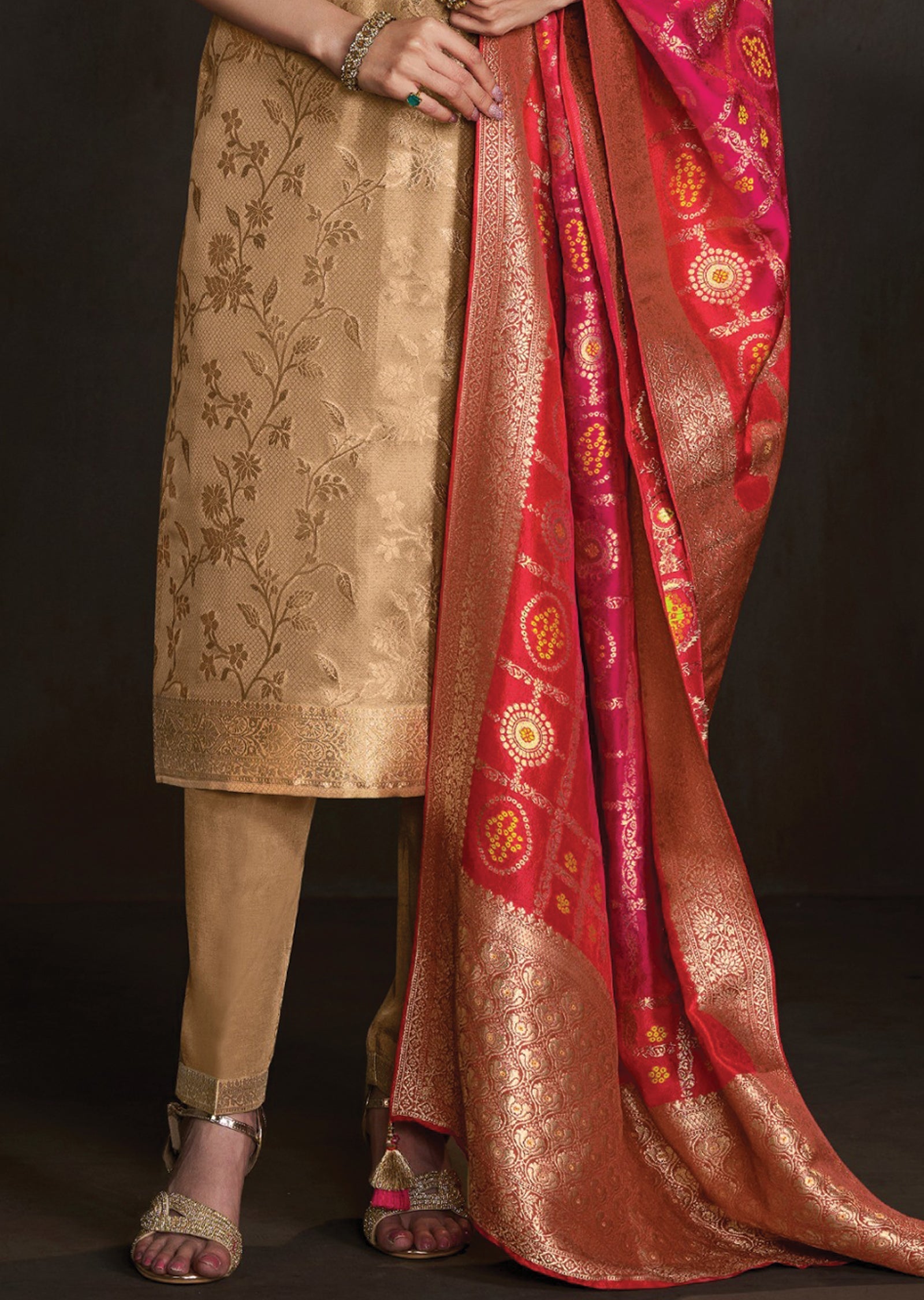 Beige Tissue Straight cut suit