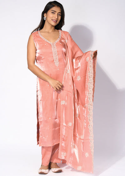Peach Straight cut kurti Set