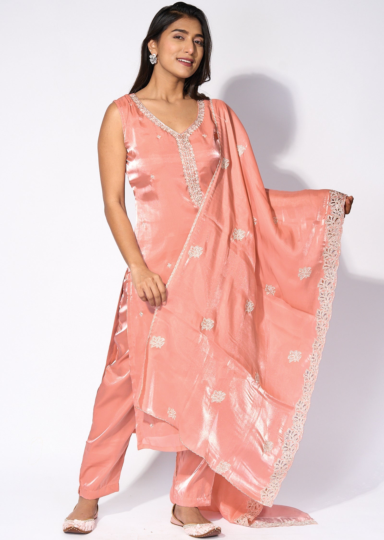 Peach Straight cut kurti Set