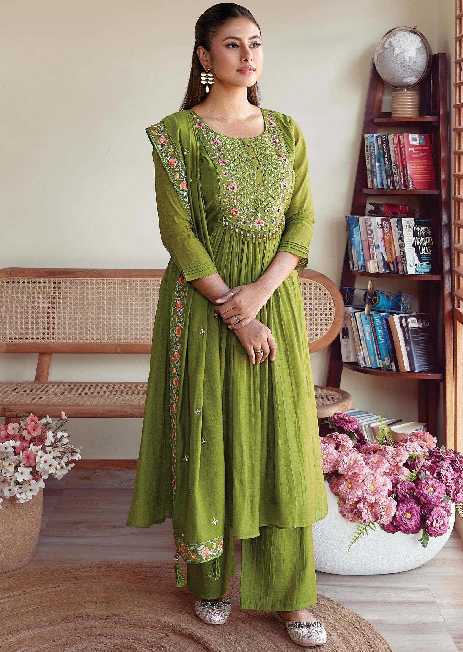 Green Mulchanderi Anarkali