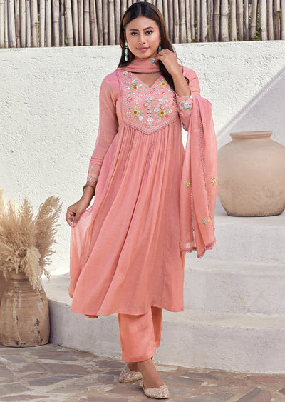 Pink Mul chanderi Anarkali