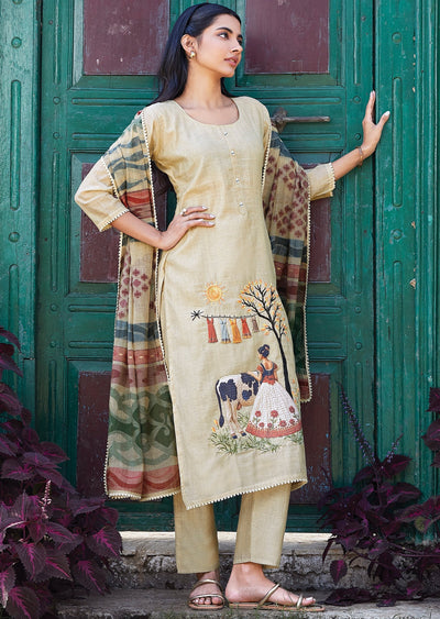 Beige Straight cut kurti Set