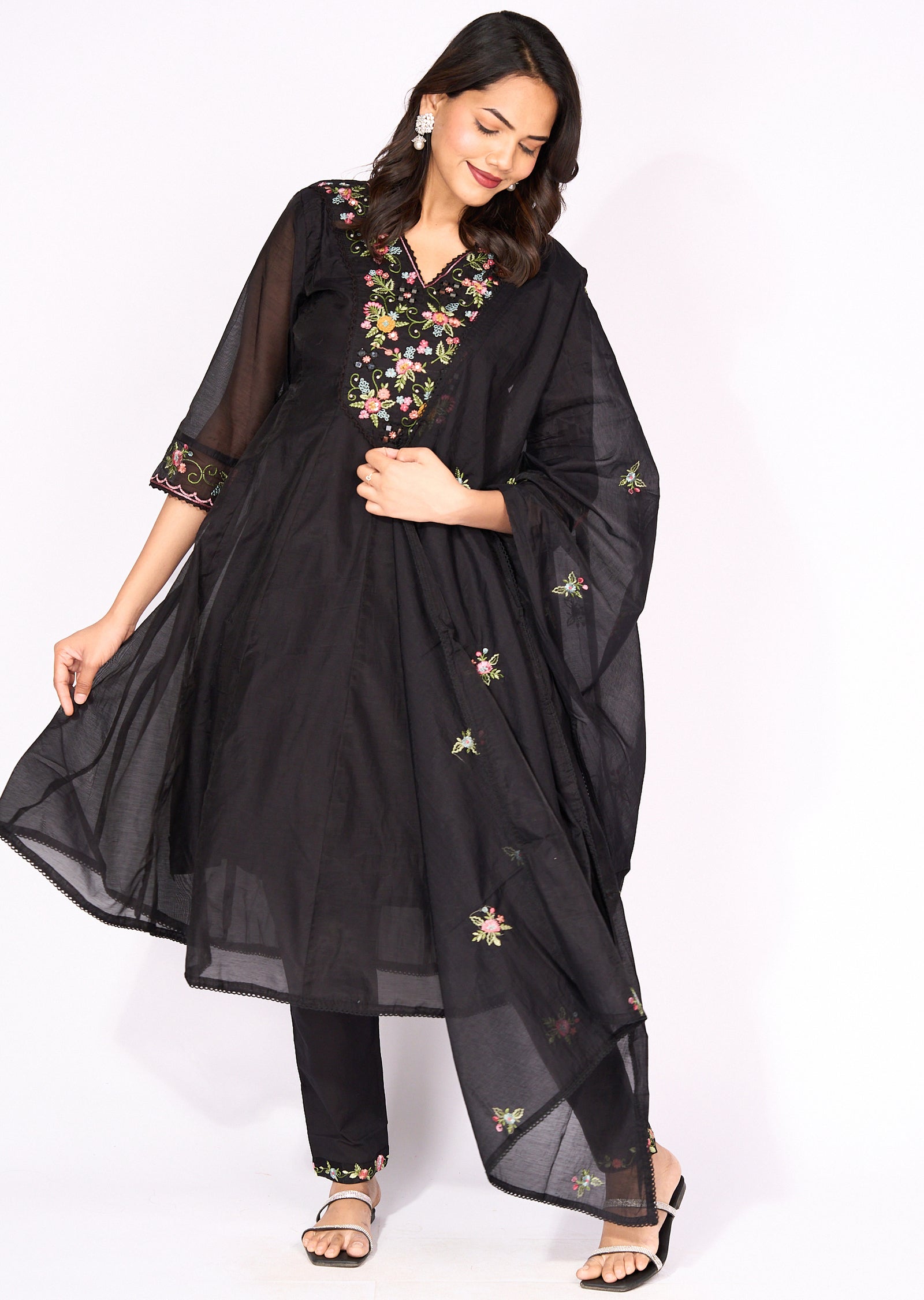 Black Mul Chanderi Anarkali Suit