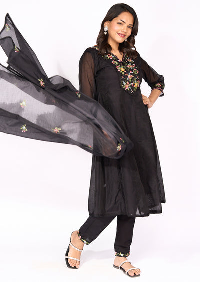 Black Mul Chanderi Anarkali Suit