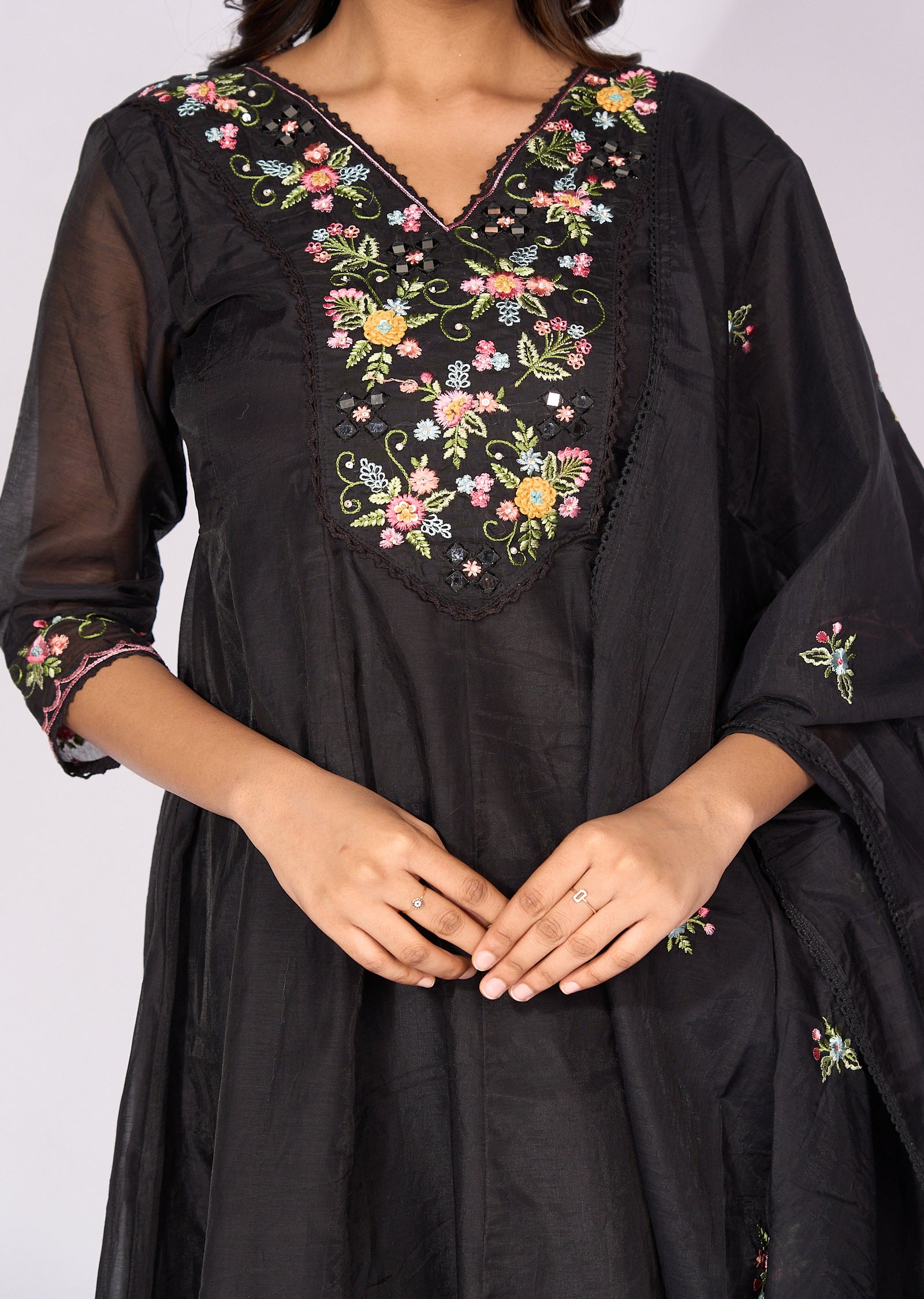 Black Mul Chanderi Anarkali Suit