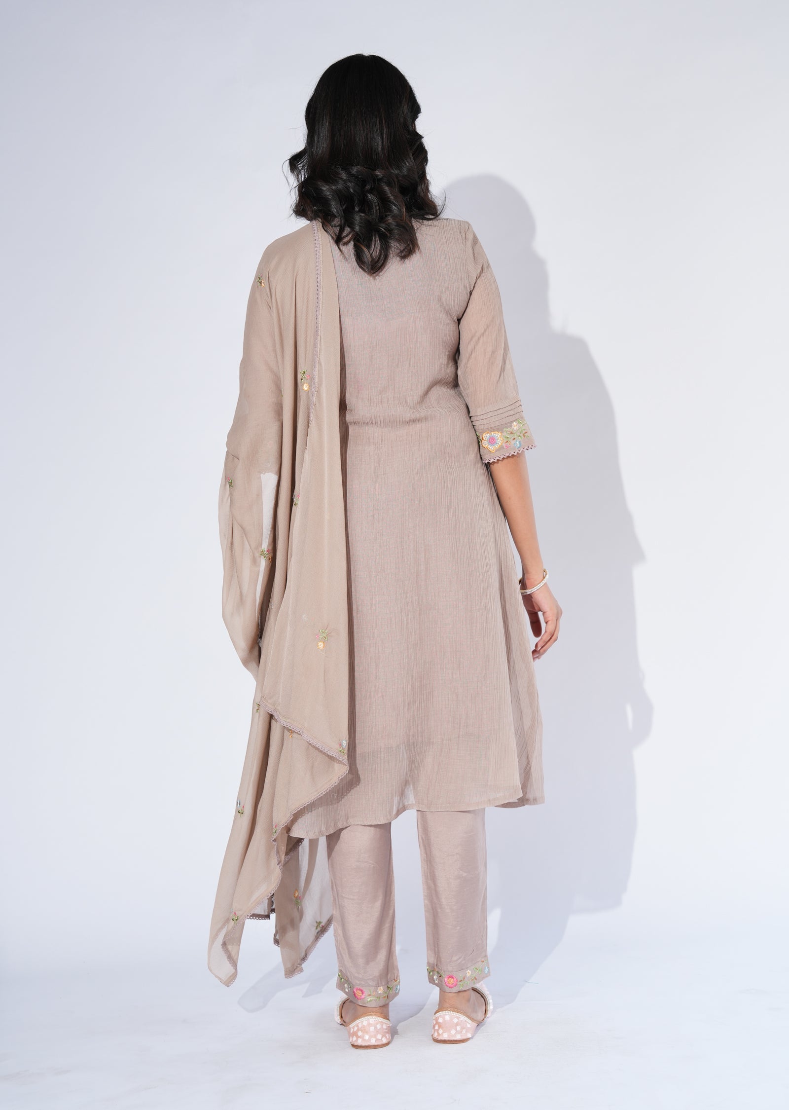 Brown Mul Chanderi Anarkali Suit