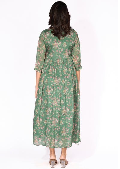 Green Chinnon Long Kurti
