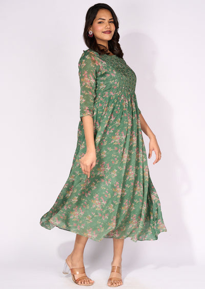 Green Chinnon Long Kurti
