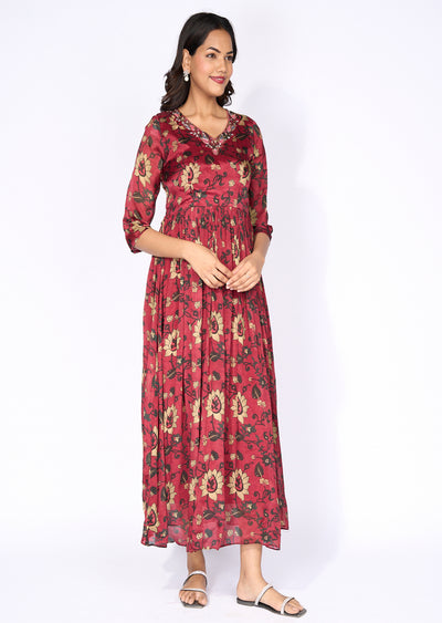 Maroon chinnon Long Kurti