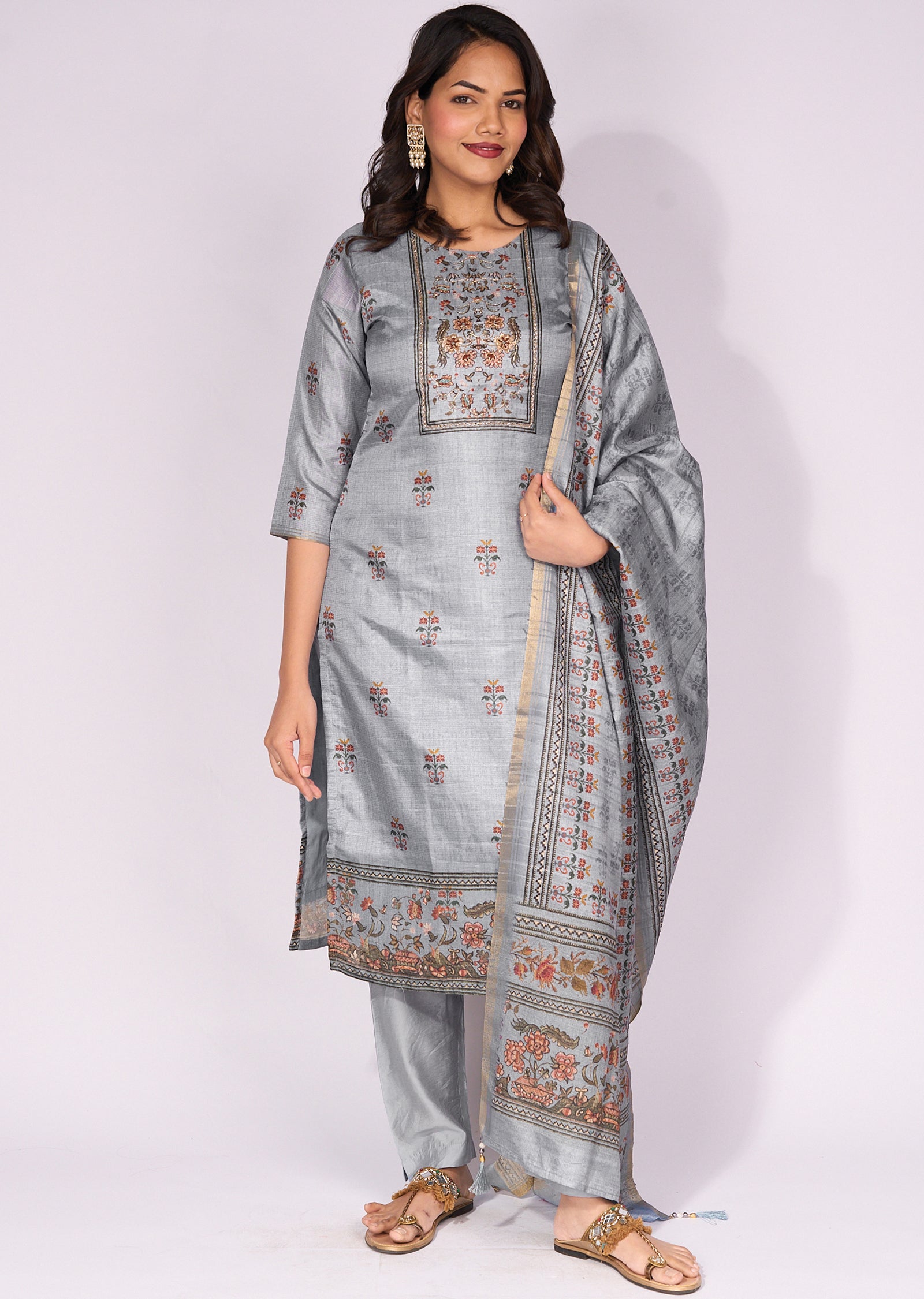 Mustard Tussar Straight cut Suit