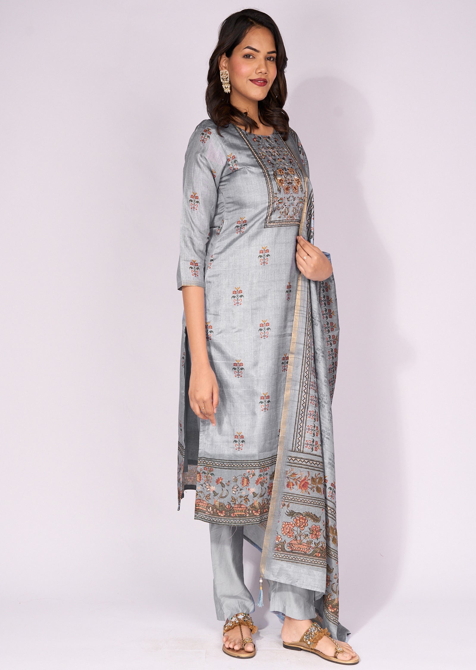 Mustard Tussar Straight cut Suit