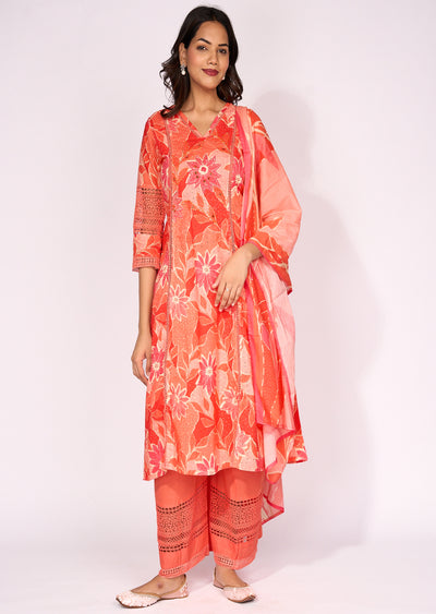 Coral Cotton Anarkali Suit