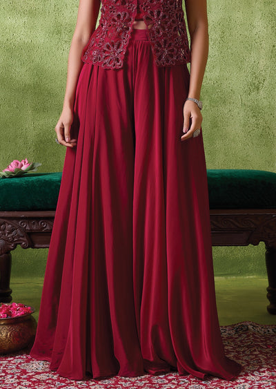 Maroon Crepe Indowestern Set