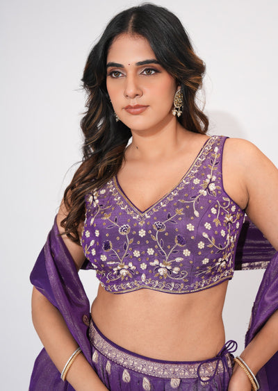 Purple Tissue Crop top Set