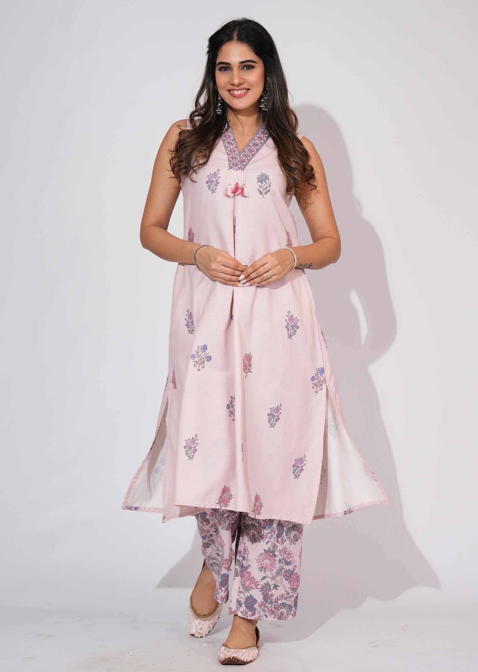 Dusty Peach Cotton Straight cut Kurti set