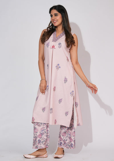 Dusty Peach Cotton Straight cut Kurti set
