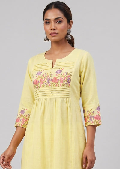 Light Yellow Cotton Kurti Set
