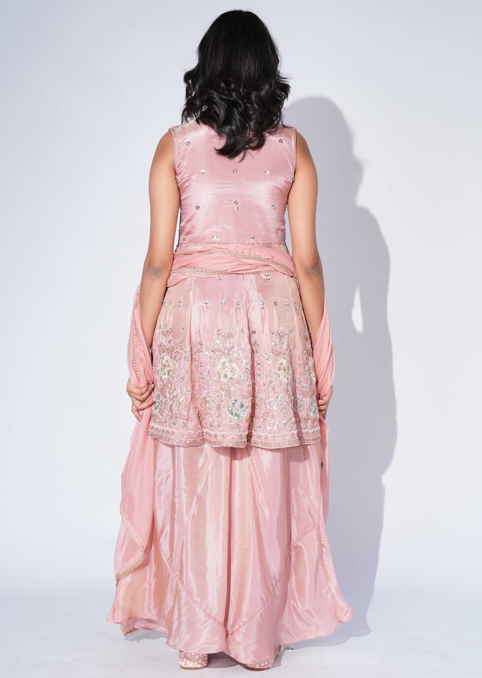 Peach Tissue Sharara Set