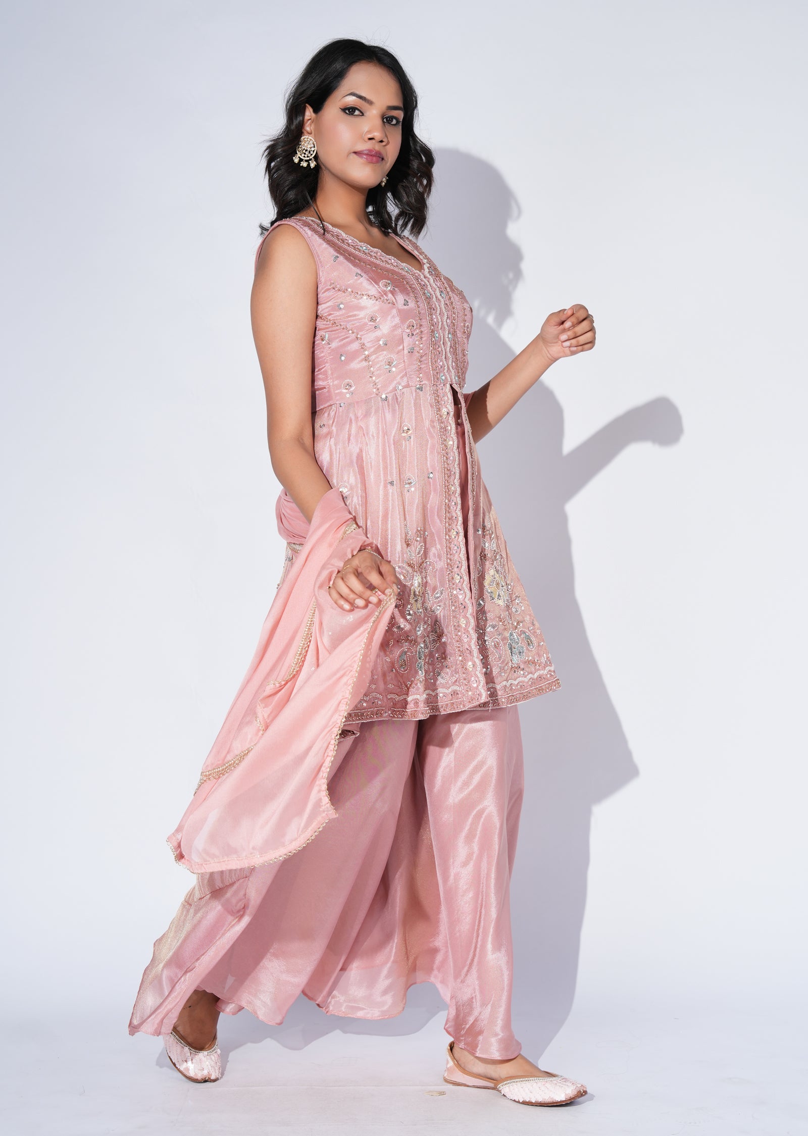 Peach Tissue Sharara Set