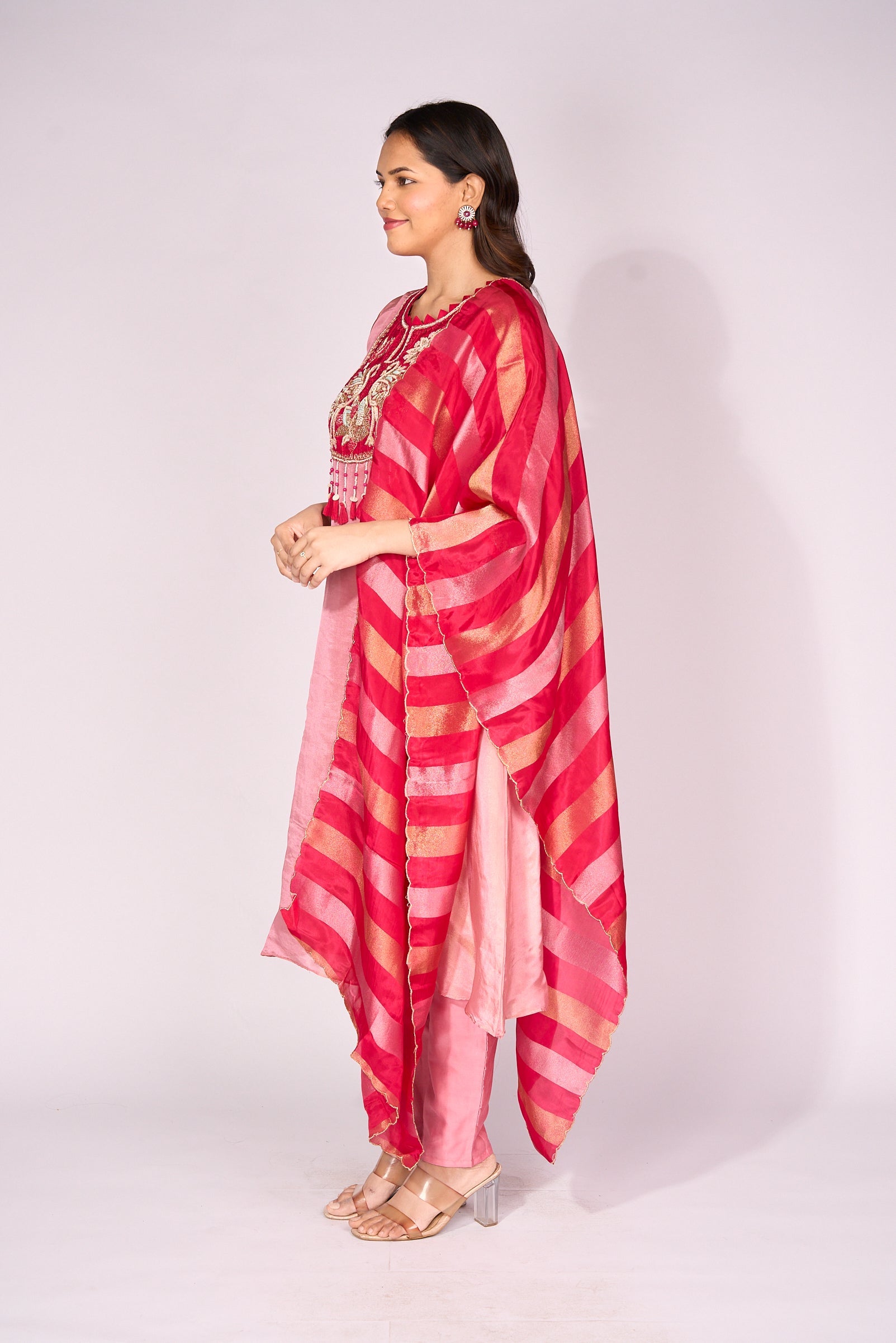 Pink Tissue Anarkali Suit