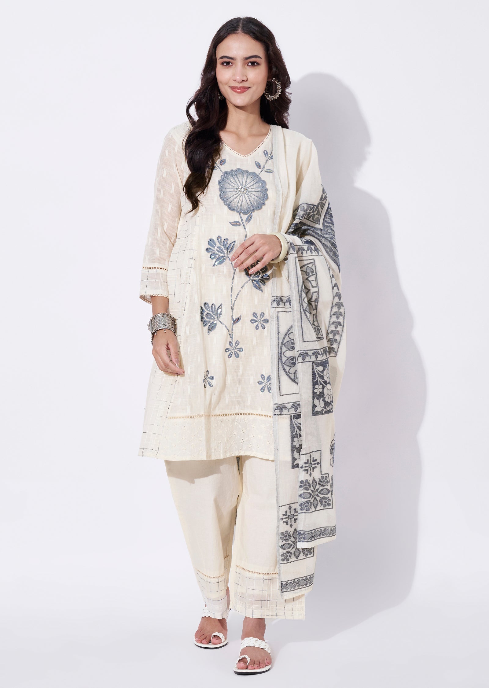 Grey Cotton Anarkali Suit
