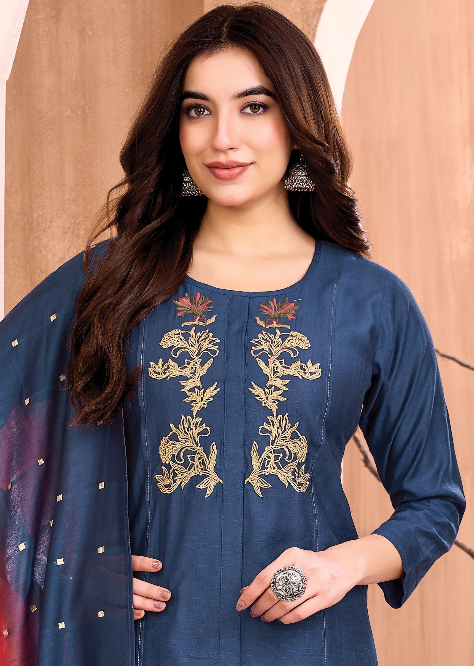 Teal Blue Silk Straight cut suit