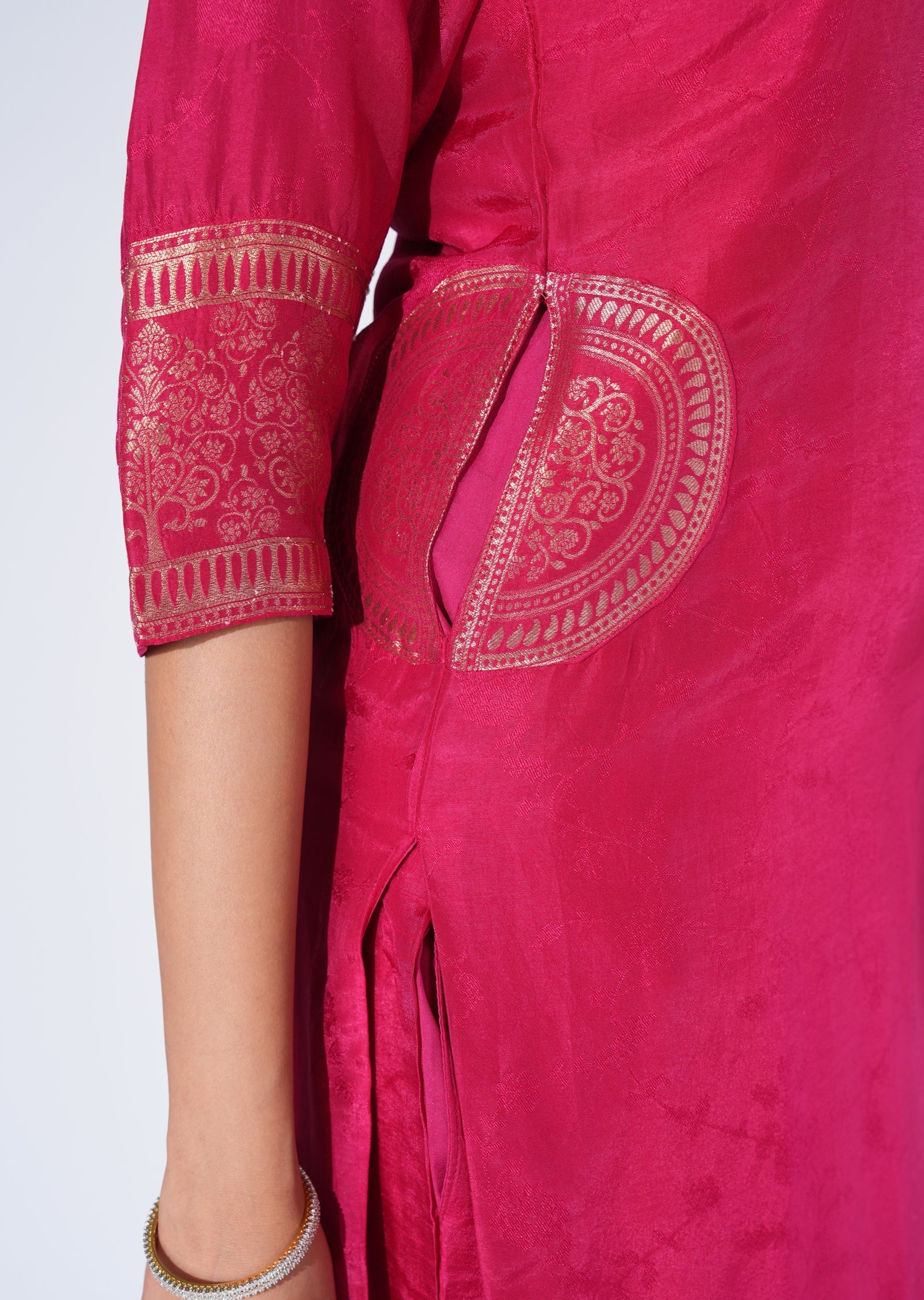 Pink Silk Straight cut Suit