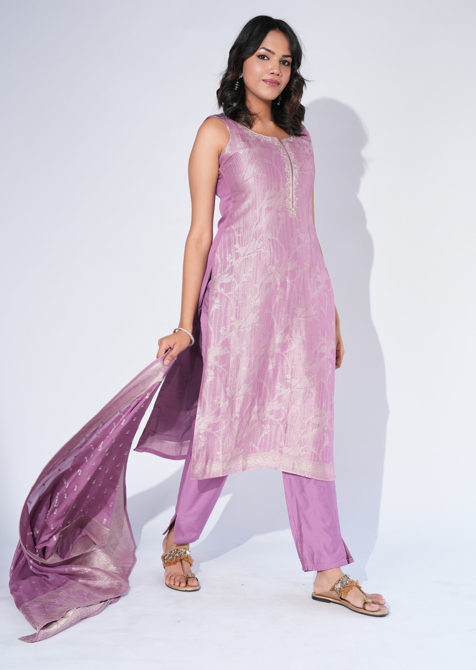 Lavender Silk Straight cut Suit