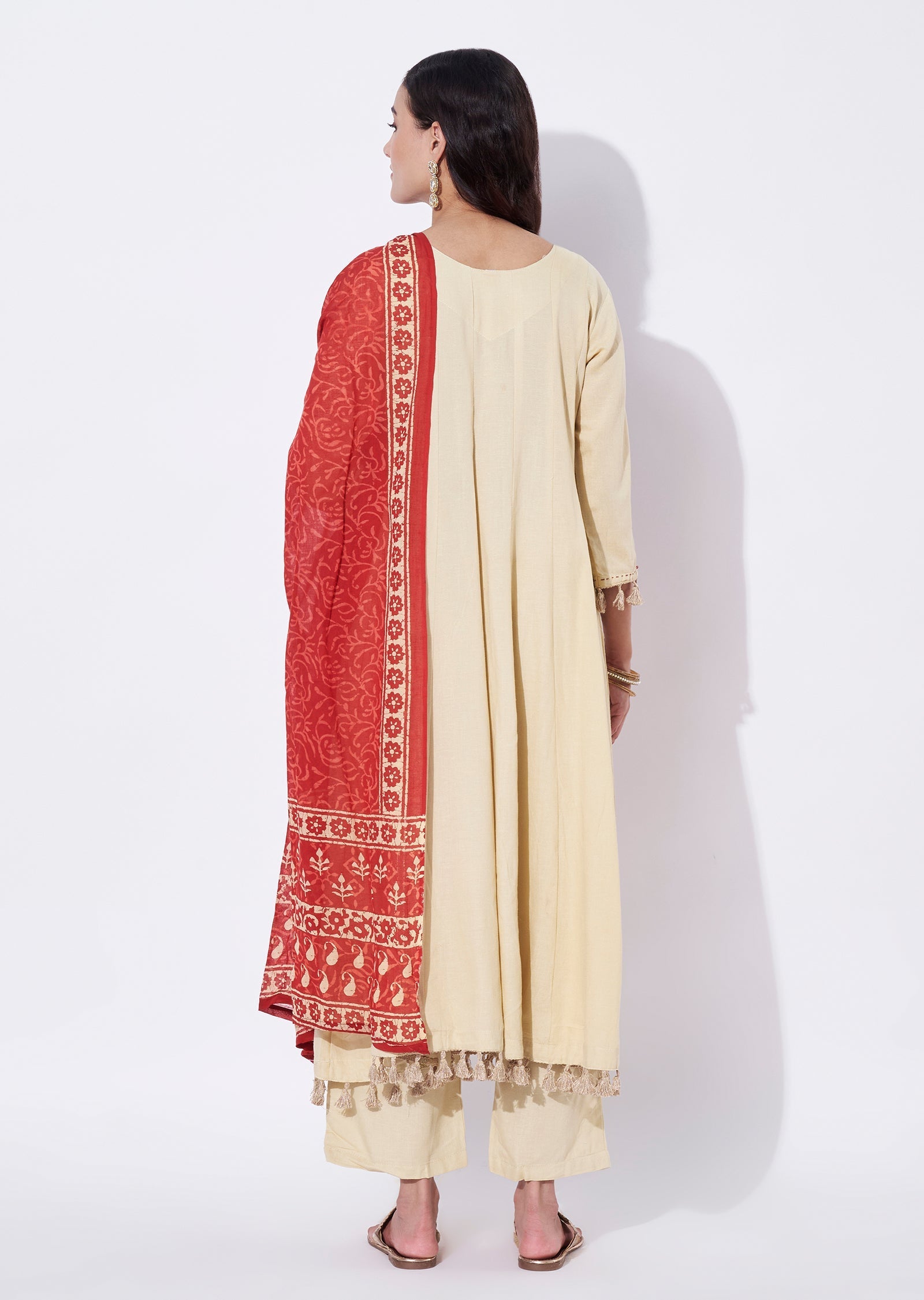 Beige Cotton Anarkali Suit