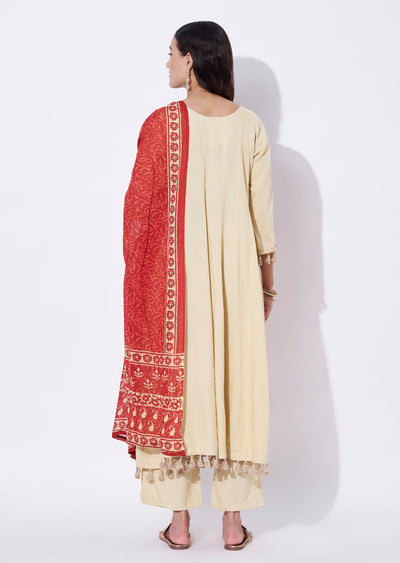 Beige Cotton Anarkali Suit