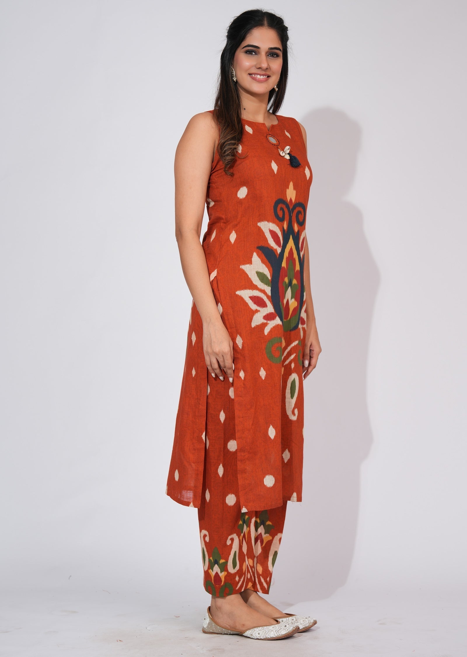 Rust Cotton Straight cut Kurti set